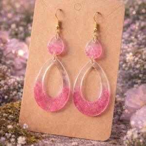 Boucles d oreilles avec motif goutte d'eau , pailletée rose