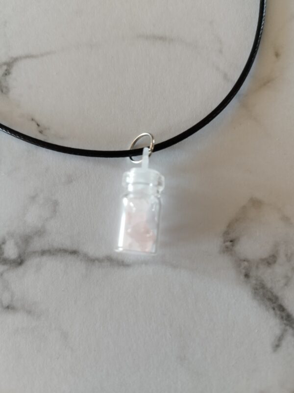 Collier fiole avec veritable pierre quartz rose – Image 2