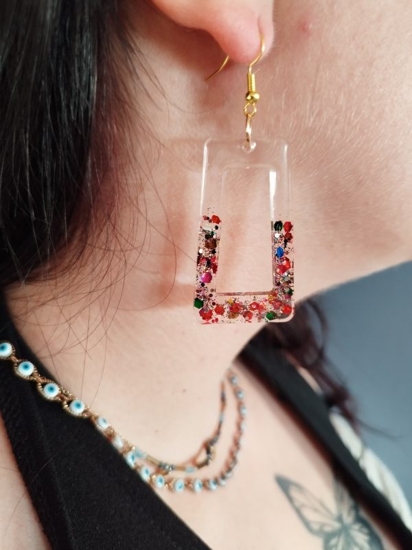 Boucle d oreille trapèze pailletée – Image 3