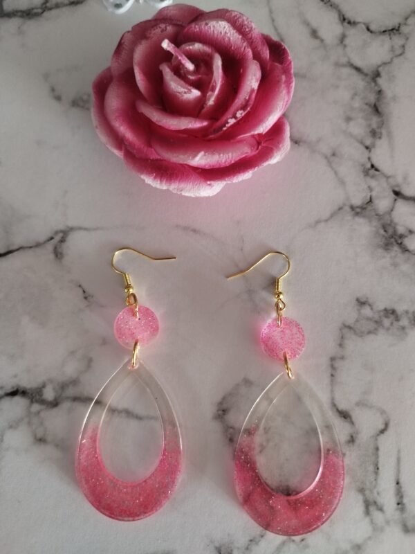 Boucle d oreille avec motif  goutte d'eau , pailletée rose – Image 2