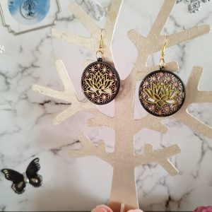 Boucle d oreille fleur de lotus doré,cuivré