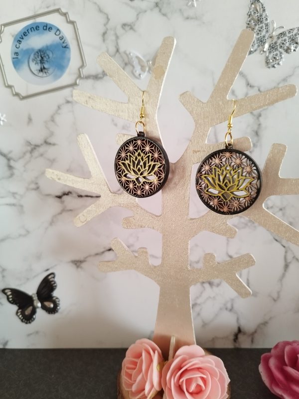 Boucle d oreille fleur de lotus doré,cuivré