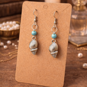 Boucles d oreilles coquillage avec véritable pierre turquoise