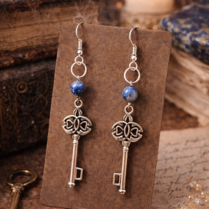 boucles d’oreilles clé avec véritable pierre lapis-lazuli