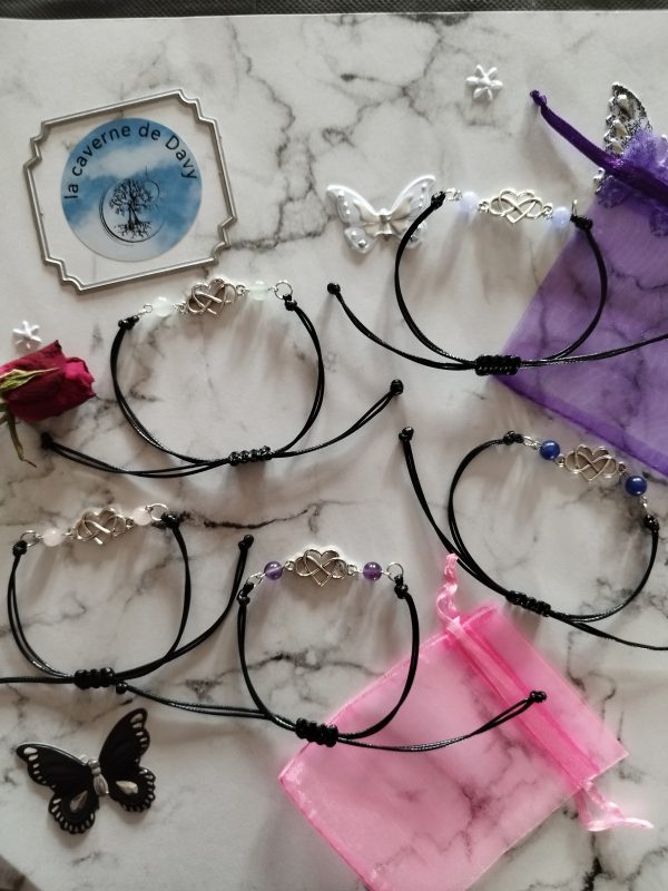 bracelets infini avec cœur et véritable pierre aux choix