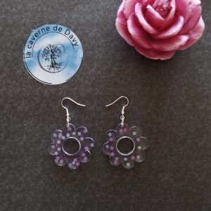 Boucle d’oreille fleur pailleté
