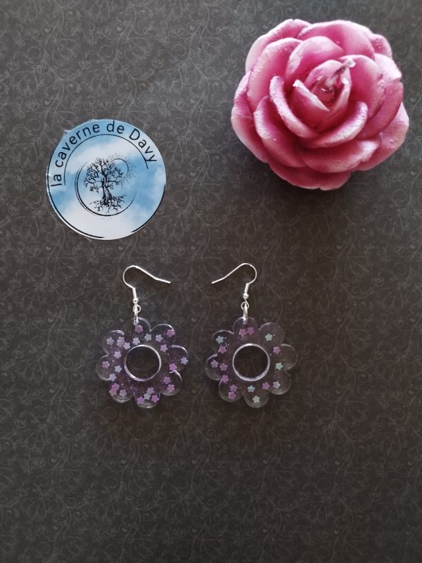 Boucle d’oreille fleur pailleté