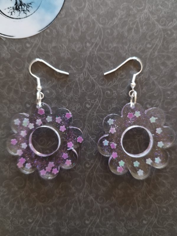 Boucle d’oreille fleur pailleté – Image 2