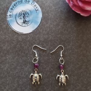 Boucle d'oreille tortue avec véritable pierre améthyste