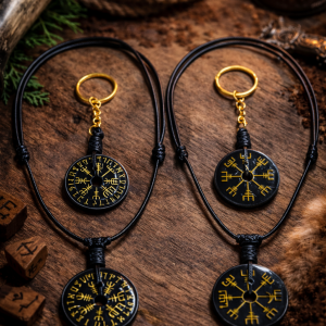 Le vegvisir ou boussole viking en collier ou porte clé avec deux face identique      <small style="color:#666;">Livraison gratuite </small>