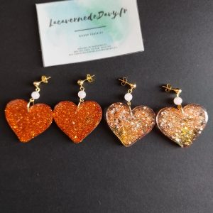 Boucles d'oreilles en forme de cœur avec pierre de quartz rose