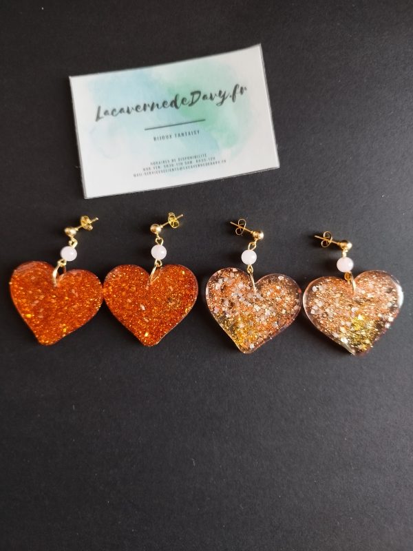 Boucles d'oreilles en forme de cœur avec pierre de quartz rose