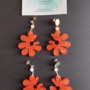 Boucles d'oreilles fleur a paillette avec pierre de quartz rose