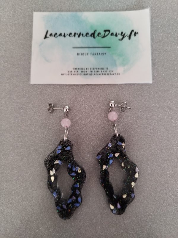Boucles d'oreilles corail avec pierre de quartz rose – Image 3
