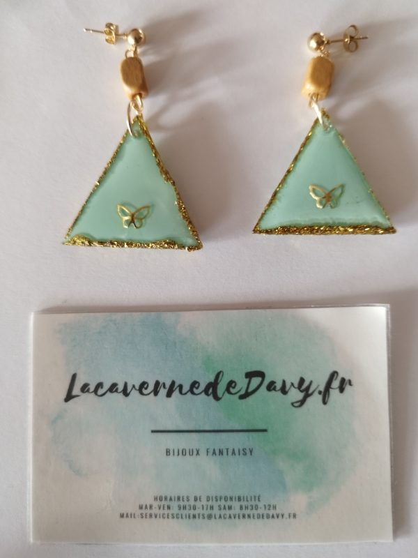 Boucles d'oreilles triangle doré papillon – Image 2
