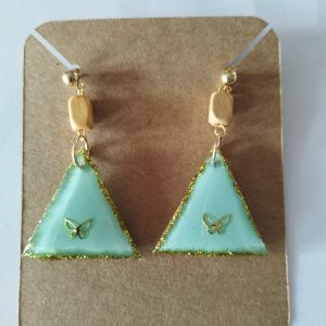 Boucles d'oreilles triangle doré papillon