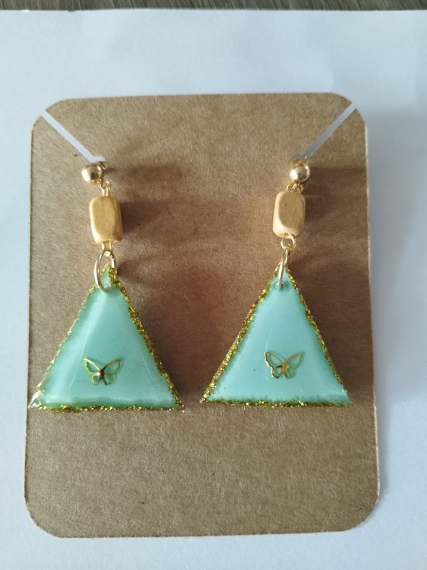Boucles d'oreilles triangle doré papillon