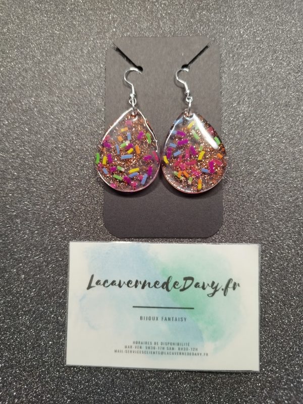 Boucles d'oreilles goutte d'eau pailletée colorée