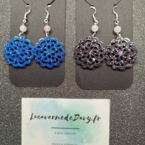 Boucles d'oreilles mandala pailletée avec pierre de quartz rose