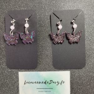 Boucles d'oreilles papillon pailletée avec pierre de quartz rose