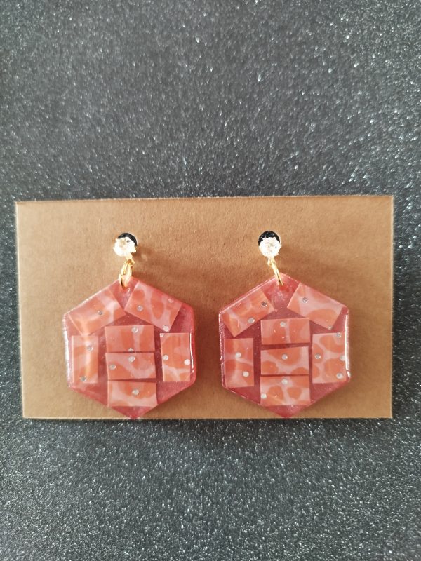 Boucles d'oreilles hexagone Peach Diamond – Image 2