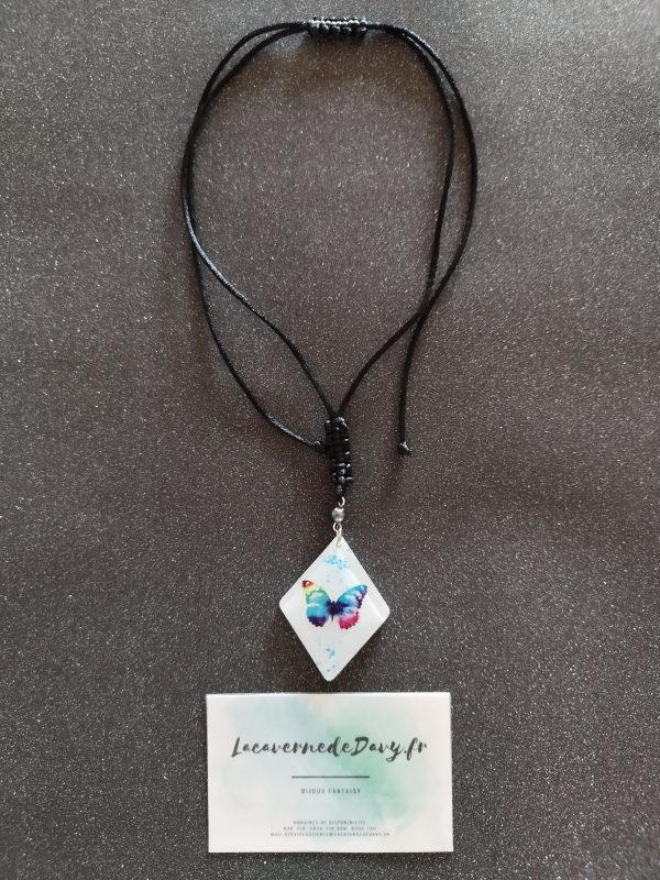 Collier Papillon Arc-en-ciel Pailleté Bleu