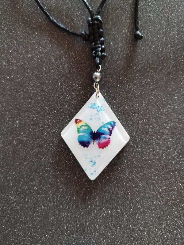 Collier Papillon Arc-en-ciel Pailleté Bleu – Image 2