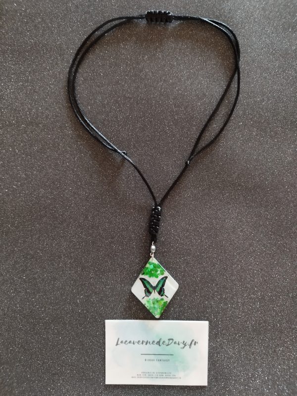 Collier papillon vert pailletée