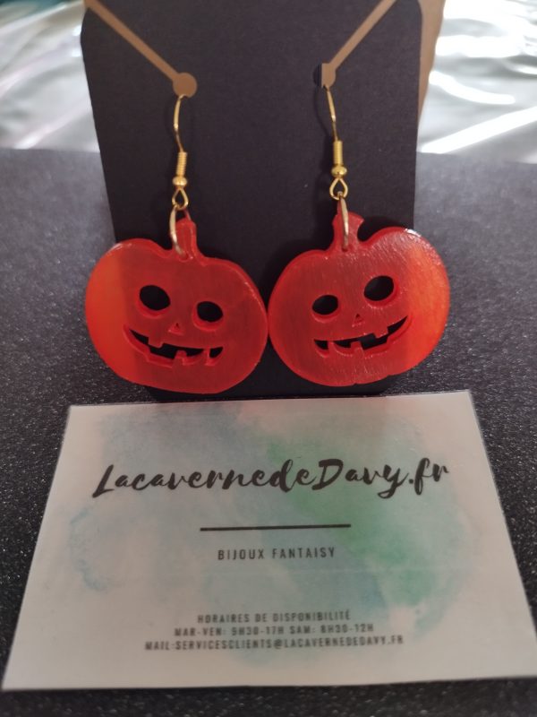 boucles d'oreilles citrouille plate Halloween