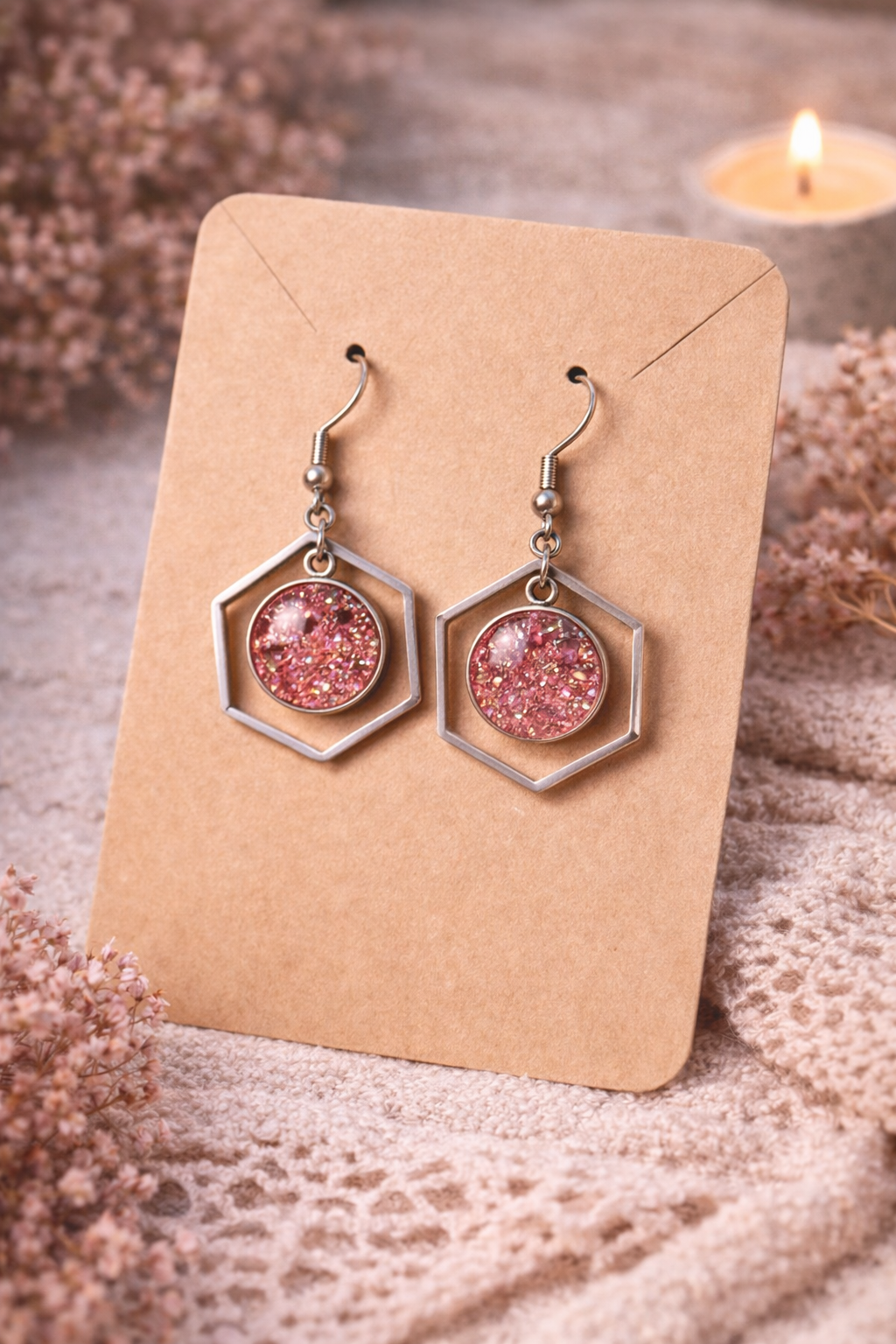 Boucles d’oreilles Hexagone Pailleté