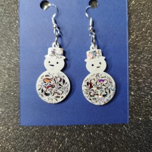 Boucles d'oreilles bonhomme de neige pailleté