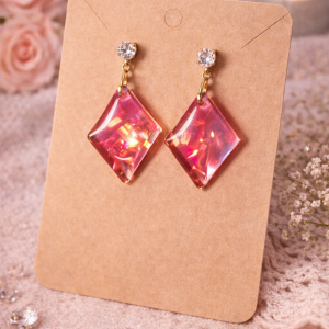 Boucles d’oreilles Losange Rose Scintillant