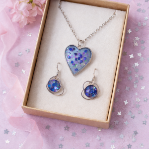 Parure unique cœur bleu scintillant